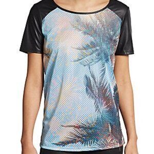 Summer Printed Perforated Paneled Faux Leather Top